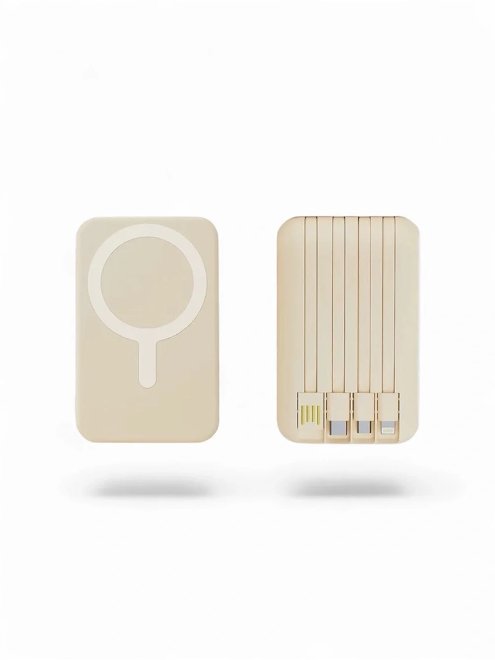 Portable White Magnetic Wireless Power Bank with Built-In Cables